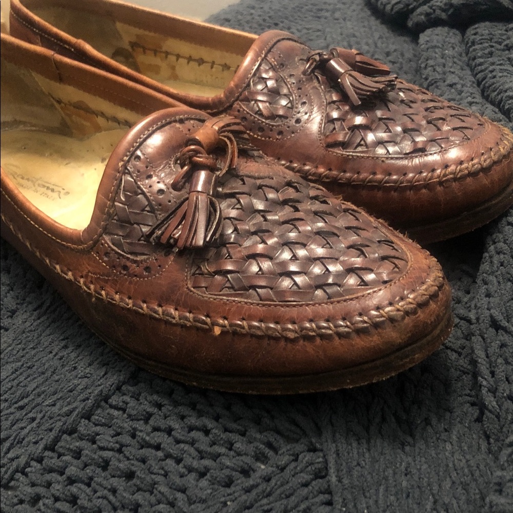 Santoni Brown Leather Loafers